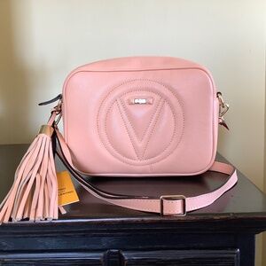 Valentino By Mario Valentino Mia Signature Leather  Shoulder Bag Peach Blush